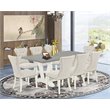 Pemberly Row 9-Piece Wood Dining Set with Linen Fabric Chairs in Doeskin