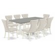 Pemberly Row 9-Piece Wood Dining Set with Linen Fabric Chairs in Doeskin