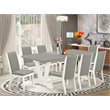 Pemberly Row 9-Piece Wood Dining Set with Shitake Linen Chairs