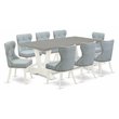 Pemberly Row 9-Piece Wood Dining Table Set with Baby Blue Linen Chairs