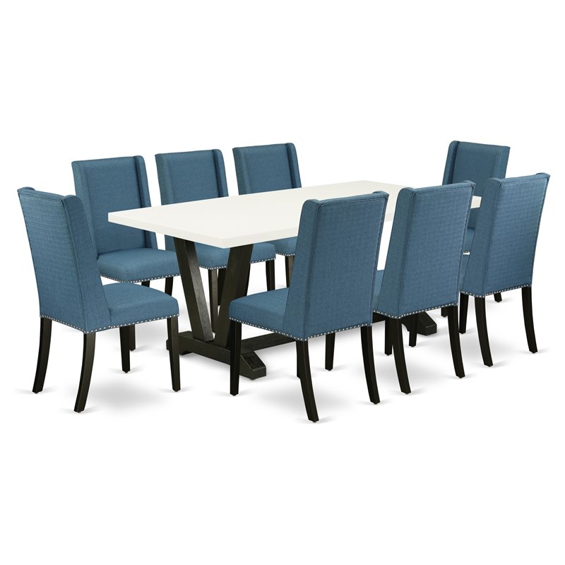 Pemberly Row 9-Piece Wood Kitchen Table Set in Multi-color Finish