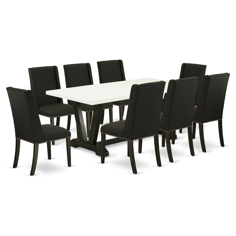 Pemberly Row 9-Piece Wood Kitchen Dining Set in Black Finish