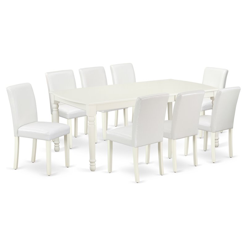 Pemberly Row 9-Piece Dining Set with PU Leather Seats in Linen White