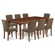 Pemberly Row 9-Piece Mahogany Wood Dining Set with Linen Fabric Chairs