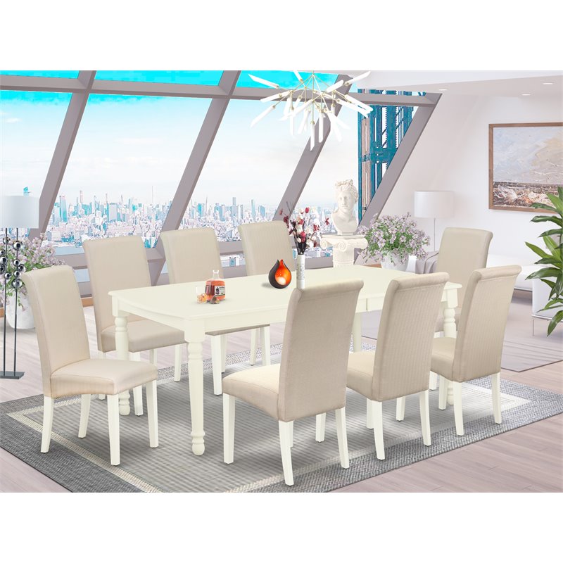 Pemberly Row 9-Piece Wood Dining Set with Linen Upholstery in White