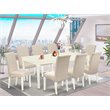 Pemberly Row 9-Piece Wood Dining Set with Linen Upholstery in White