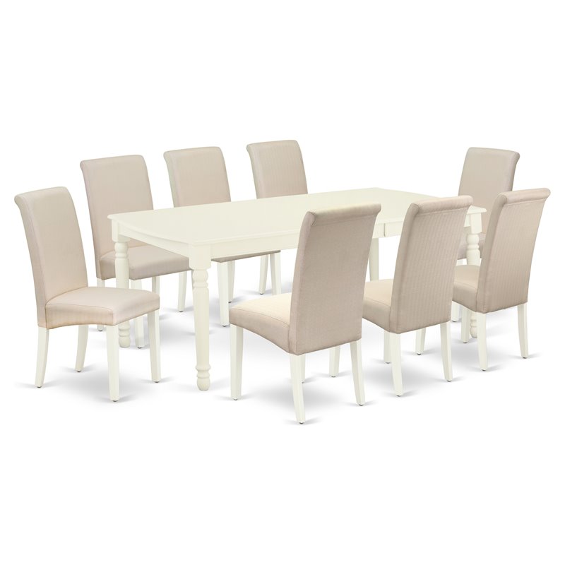 Pemberly Row 9-Piece Wood Dining Set with Linen Upholstery in White