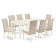 Pemberly Row 9-Piece Wood Dining Set with Linen Upholstery in White