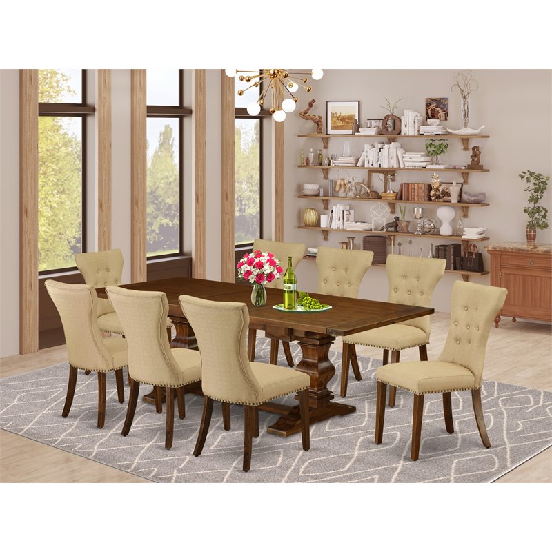 Pemberly Row 9-Piece Wooden Dining Set in Antique Walnut Finish