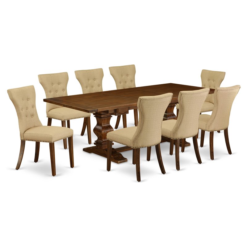 Pemberly Row 9-Piece Wooden Dining Set in Antique Walnut Finish