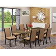 Pemberly Row 9-Piece Wood Dining Set in Distressed Jacobean with Fabric Chairs