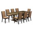 Pemberly Row 9-Piece Wood Dining Set in Distressed Jacobean with Fabric Chairs