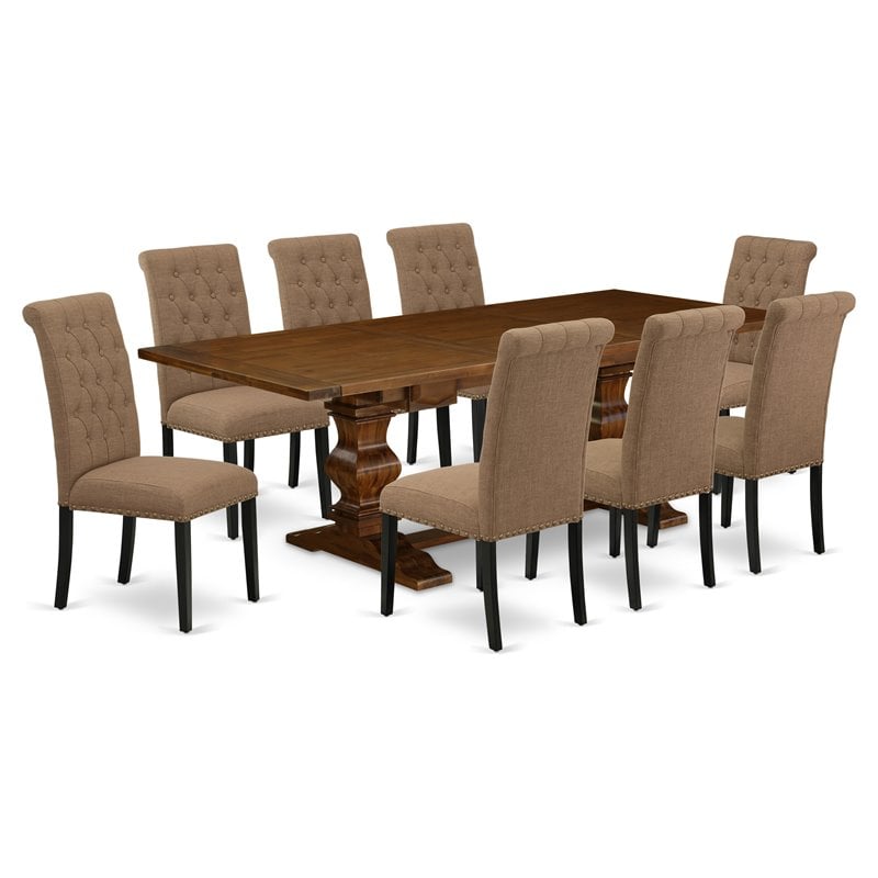 Pemberly Row 9-Piece Wood Dining Set in Antique Walnut Finish