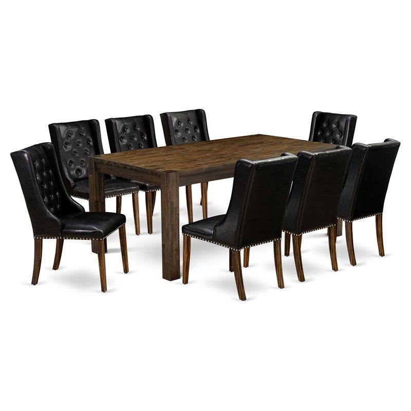 Pemberly Row 9-Piece Wood Dining Set in Jacobean Brown and Black
