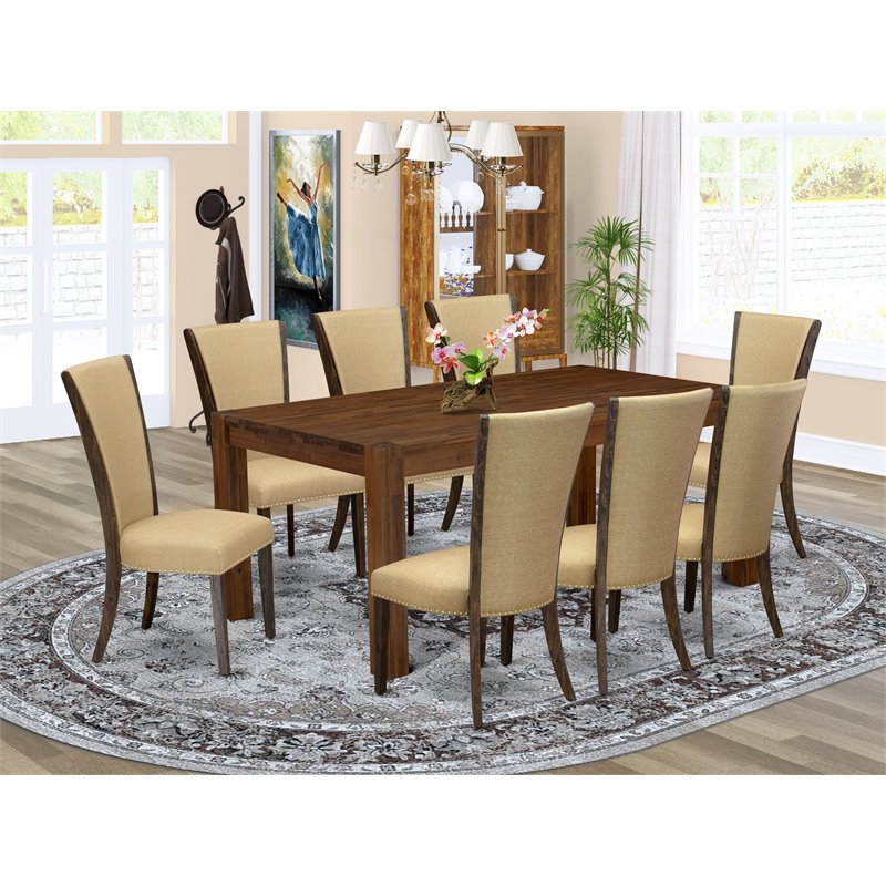 Pemberly Row 9-Piece Wood Dining Set with Extendable Table in Jacobean