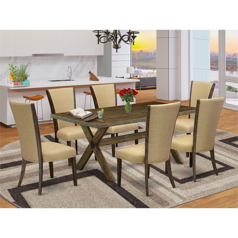 Pemberly Row 7-Piece Wood Dining Table Set in Jacobean Brown