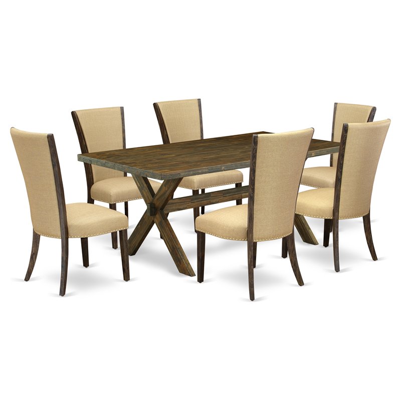Pemberly Row 7-Piece Wood Dining Table Set in Jacobean Brown