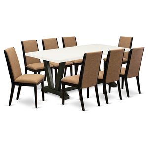Pemberly Row 9-Piece Wood Dining Set in Wire Brushed Black and Sable