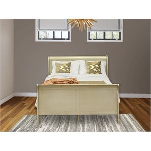 Pemberly Row Louis Philippe Queen Bed in Metallic Gold Pinewood
