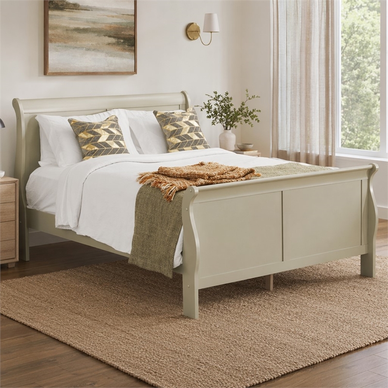 Pemberly Row Louis Philippe Queen Bed in Metallic Gold Pinewood