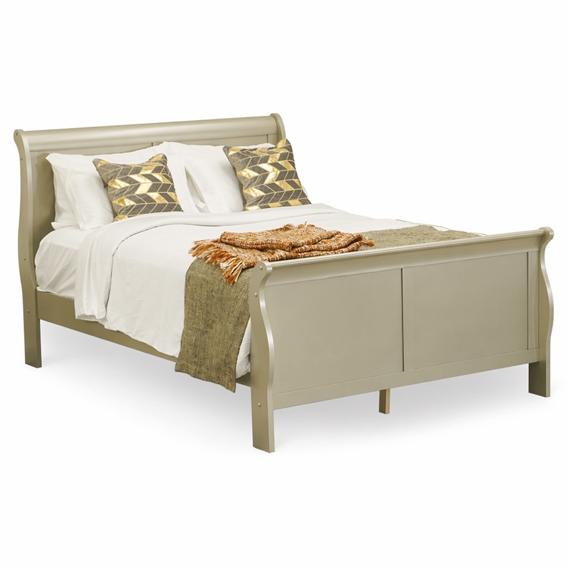 Pemberly Row Louis Philippe Queen Bed in Metallic Gold Pinewood