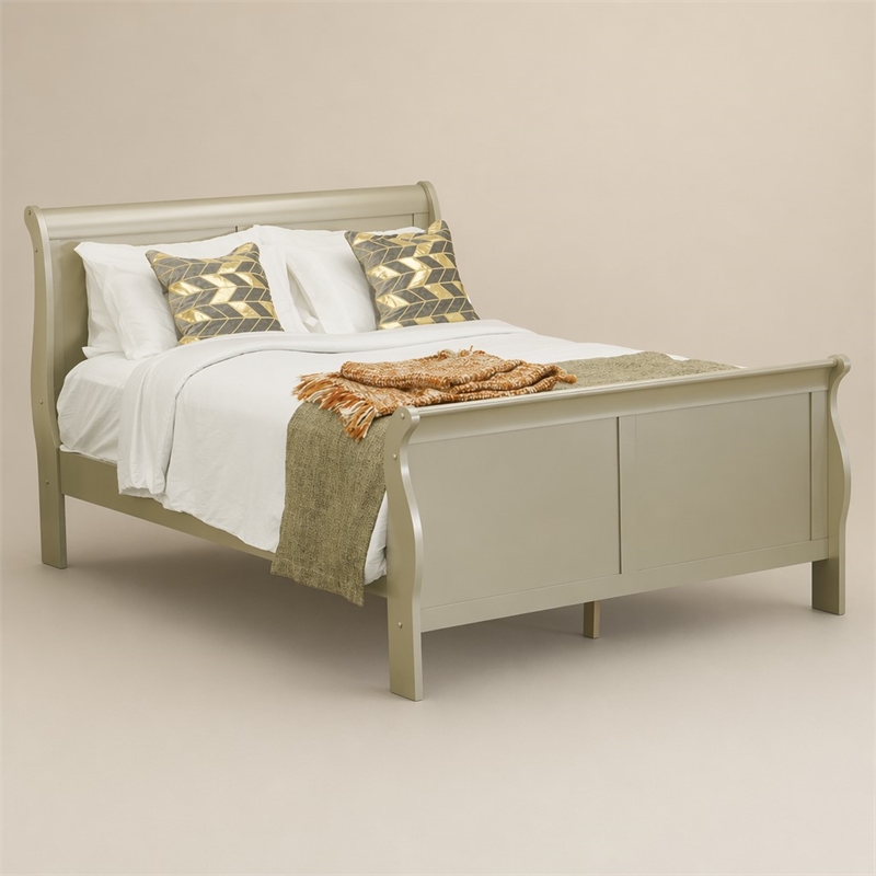 Pemberly Row Louis Philippe Queen Bed in Metallic Gold Pinewood