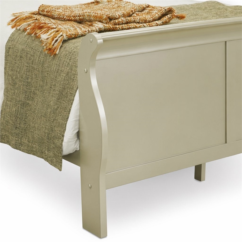 Pemberly Row Louis Philippe Queen Bed in Metallic Gold Pinewood