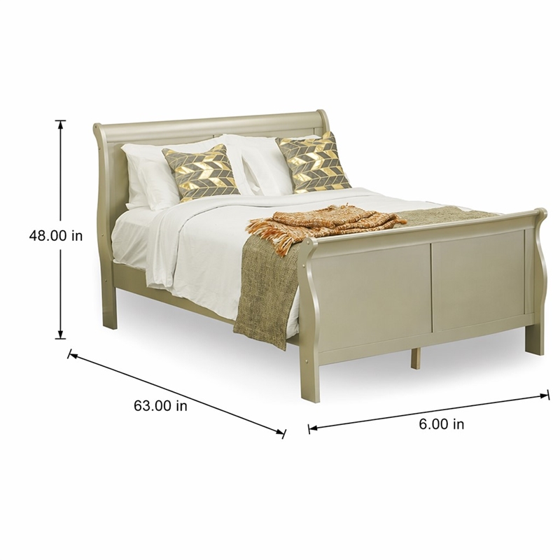 Pemberly Row Louis Philippe Queen Bed in Metallic Gold Pinewood