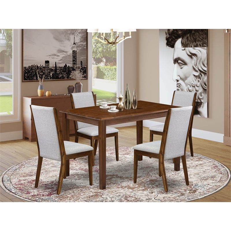 Pemberly Row 5-Piece Dining Set with Linen Upholstered Chairs in Antique Walnut