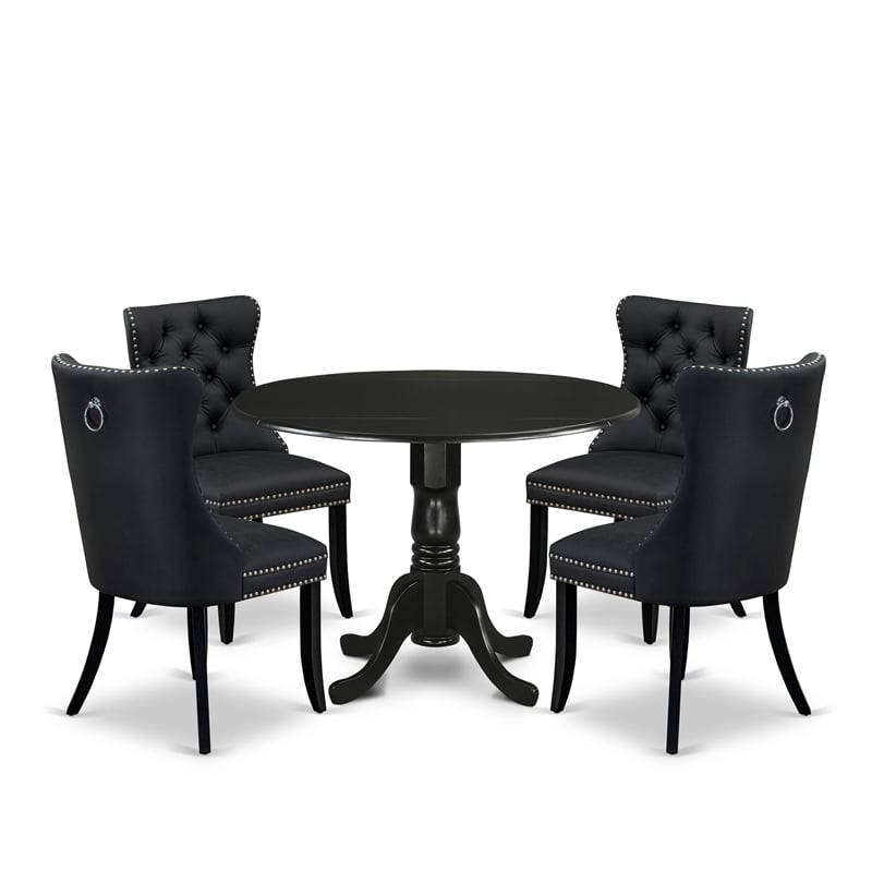 Pemberly Row 5-Piece Round Kitchen Table Set in Black/Dark Gray Faux Leather
