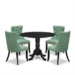 Pemberly Row 5-Piece Dining Table Set with Round Drop-Leaf in Black/Willow Green