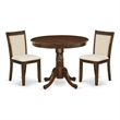 Pemberly Row 3-Piece Dining Set with Round Table in Antique Walnut/Light Beige