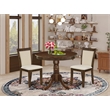 Pemberly Row 3-Piece Dining Set with Round Table in Antique Walnut/Light Beige