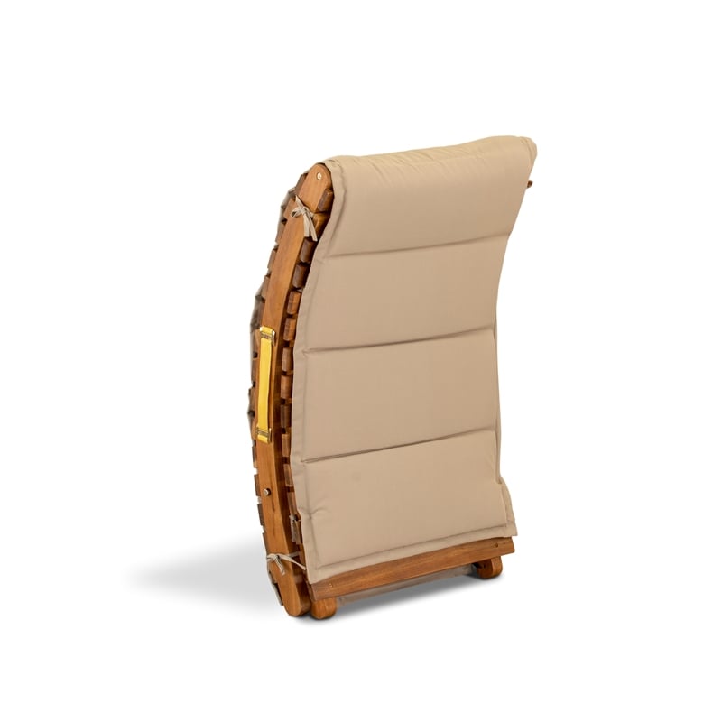 Pemberly Row Patio Chaise Lounge Chair in Acacia Wood with Light Brown Cushion