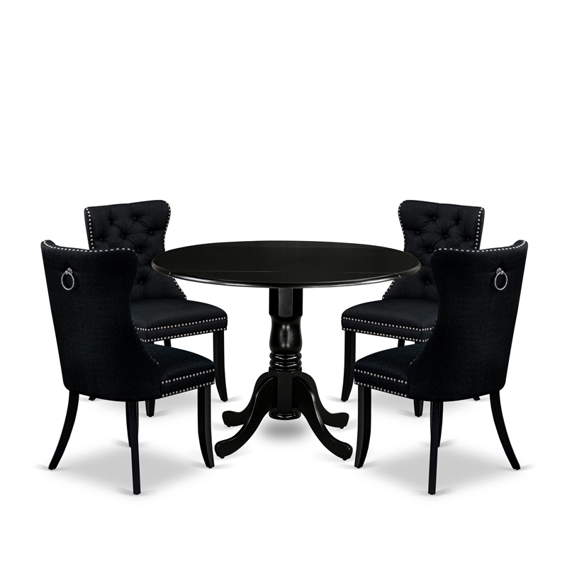 Pemberly Row 5-Piece Black Dining Set with Tufted Linen Chairs