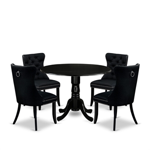 Pemberly Row 5-Piece Black Dining Set with Tufted Linen Chairs