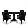 Pemberly Row 5-Piece Black Dining Set with Tufted Linen Chairs