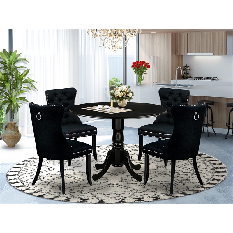 Pemberly Row 5-Piece Black Dining Set with Tufted Linen Chairs