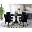 Pemberly Row 5-Piece Black Dining Set with Tufted Linen Chairs