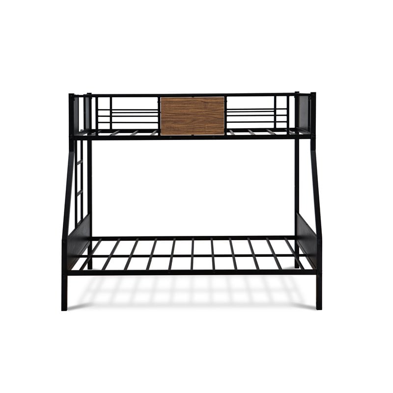 Pemberly Row Twin Over Full Metal Bunk Bed with Ladder and Rails in Black