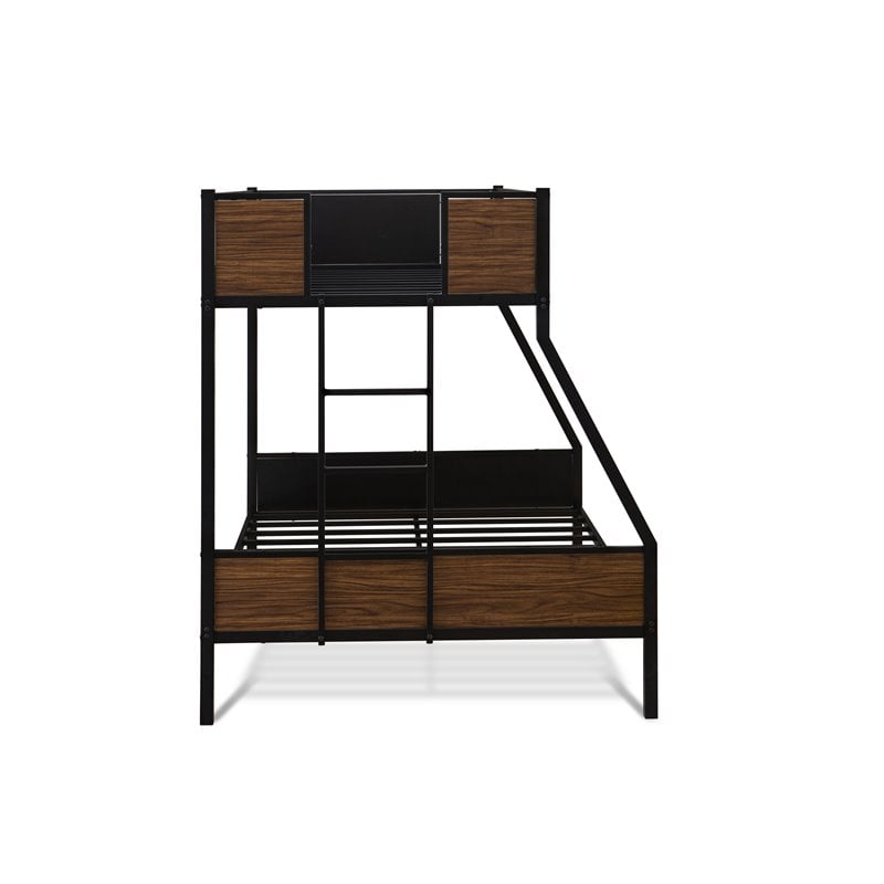 Pemberly Row Twin Over Full Metal Bunk Bed with Ladder and Rails in Black