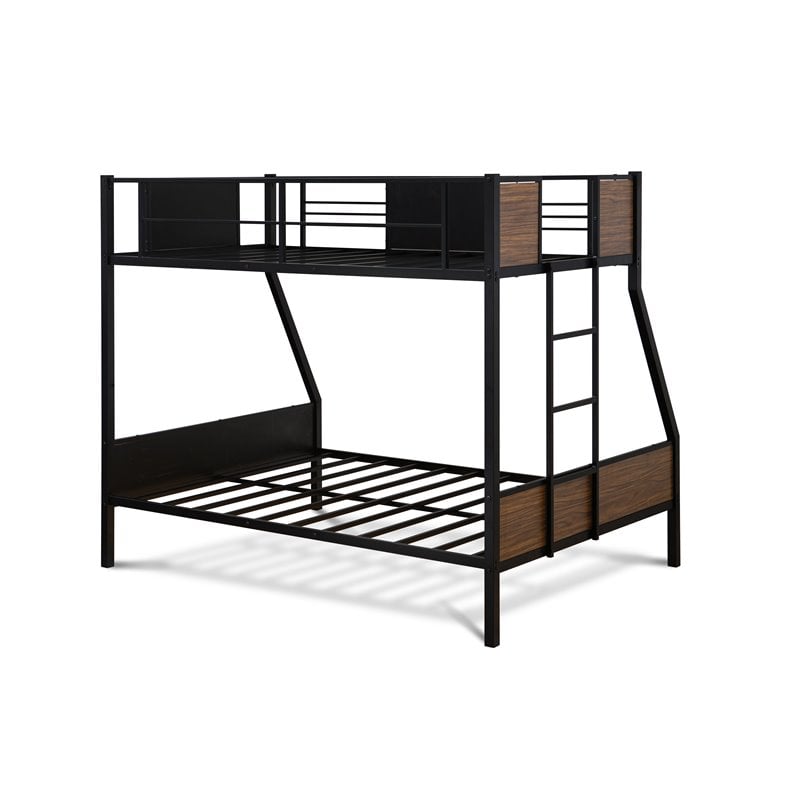 Pemberly Row Twin Over Full Metal Bunk Bed with Ladder and Rails in Black