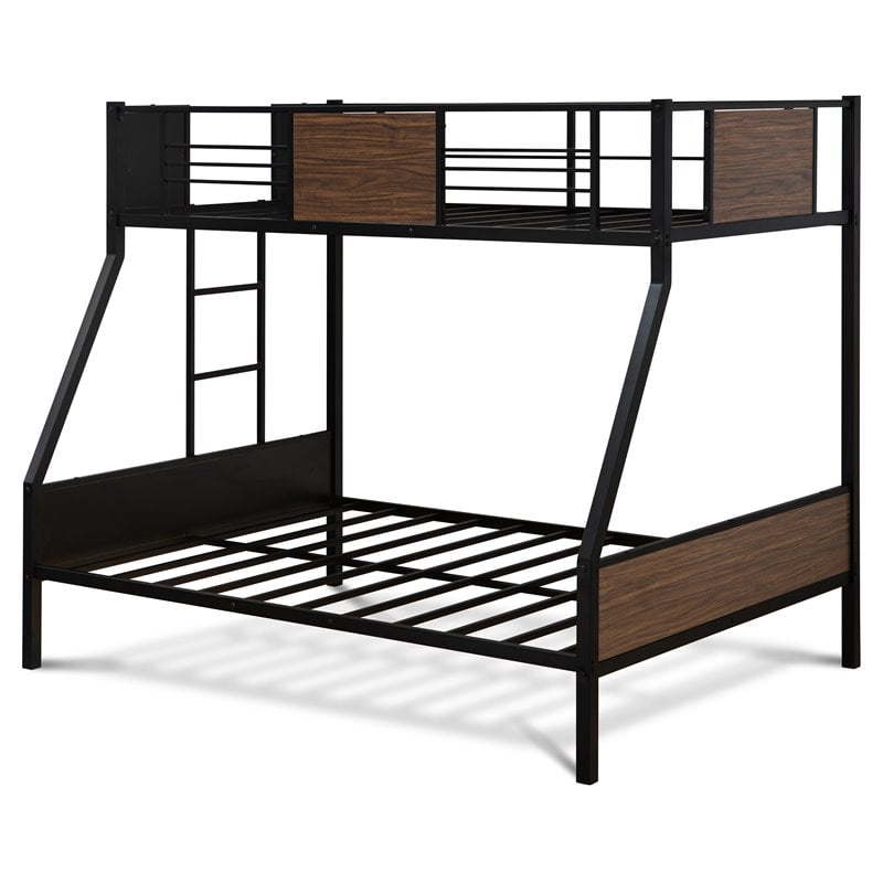 Pemberly Row Twin Over Full Metal Bunk Bed with Ladder and Rails in Black