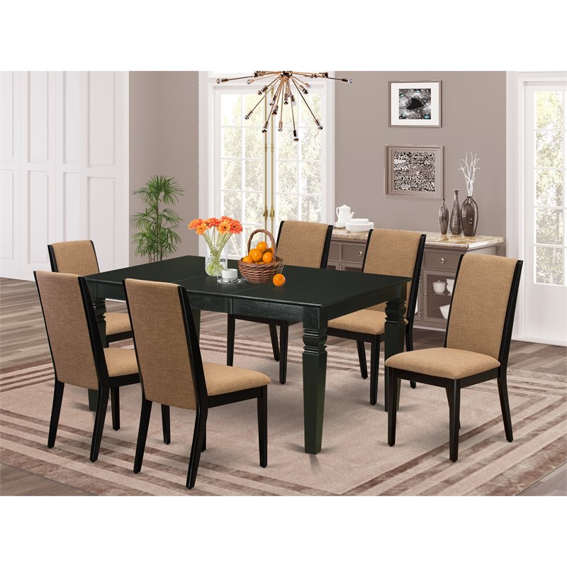 Pemberly Row 7-Piece Wood Dining Set in Black with Light Sable Chairs