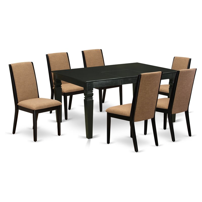 Pemberly Row 7-Piece Wood Dining Set in Black with Light Sable Chairs