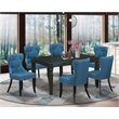 Pemberly Row 7-Piece Wood Dining Set with Black Table and Mineral Blue Chairs