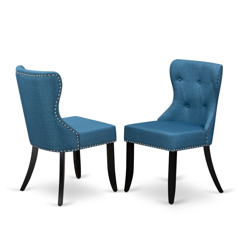 Pemberly Row 7-Piece Wood Dining Set with Black Table and Mineral Blue Chairs