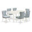 Pemberly Row 7-Piece Wood Dining Set with Linen White Table and Baby Blue Chairs