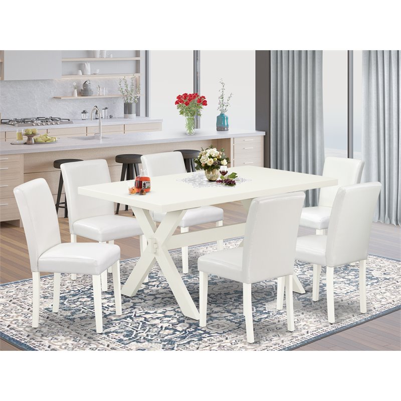 Pemberly Row 7-Piece Wood Dining Table Set in Linen White Finish