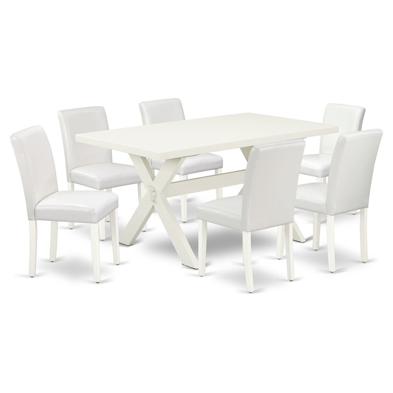 Pemberly Row 7-Piece Wood Dining Table Set in Linen White Finish